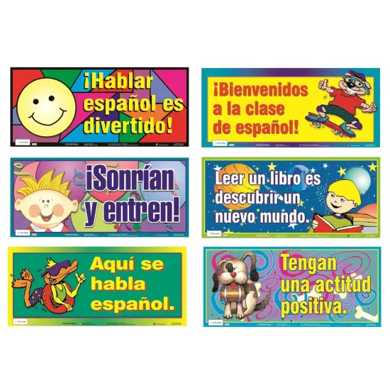 Poster Pals Spanish Educational & Language Variety Teaching Posters,Bilingual Charts, Classroom Decoration and instruction, FSL, 6 Poster Set {1}