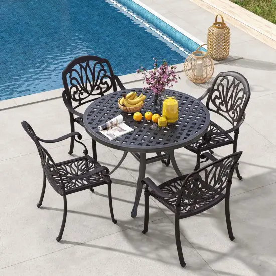 Costway 4 PCS Patio Cast Aluminum Dining Chairs Armrests Outdoor Stackable Brown/White {2}