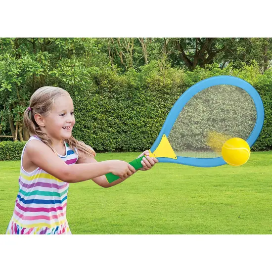 Nothing But Fun Toys: Giant Boomer Badminton Game Set - Surprise Assorted Color -Red OR Blue- 2 Large Racket, Ball & Birdie, Outdoor Play, Family-Kids {5}
