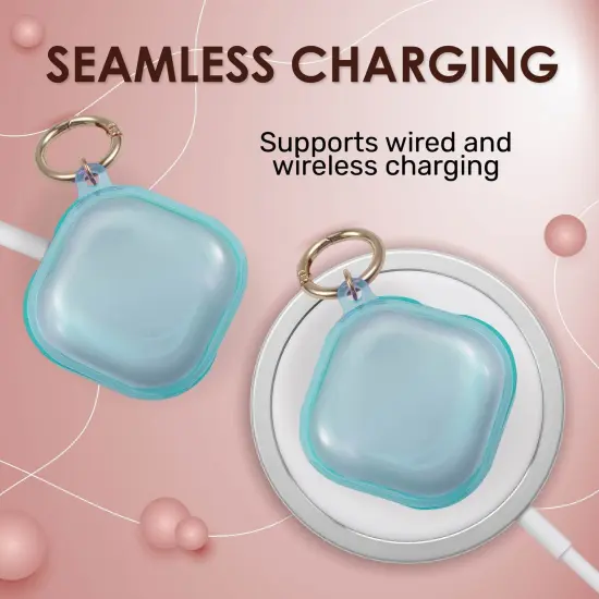 Insten Case For Samsung Galaxy Buds Pro Case (2021) / Galaxy Buds Live Case (2020) Soft TPU Protective Cover with Keychain, Support Wireless Charging, Clear Blue {4}