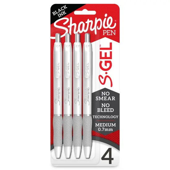 S-Gel, Gel Pens, Medium Point (0.7mm), Pearl White Body, Black Gel Ink Pens, 4 Count {1}