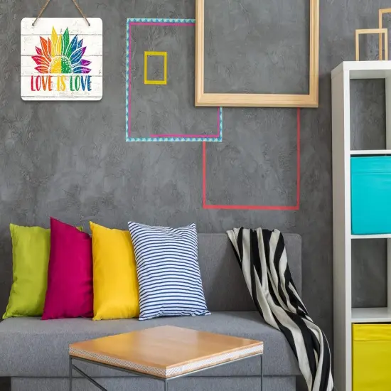 Love is Love Decor Sign 8"x12" Gay Pride LGBTQ Rainbow Door Signs Bisexual Pride Gay Stuff Hanging Signs Gay Lesbian Pride Party Decor Signs for Home Front Door Wreath Porch Wall Decorations {5}