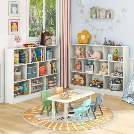 Costway 10-Cube Bookcase 41" Wooden Toy Storage Organizer for Kids Bookshelf White/Natural {2}
