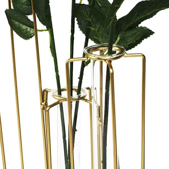 6-Pack Metal Hinged Plant Stand Set with Glass Test Tube Vases (Gold) {5}