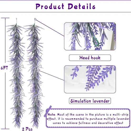 2pcs Wisteria Lavender Garland, 6Ft Purple Lavender Artificial Garland, Spring Summer All Year Lavender Garland for Farmhouse Wedding Mantle Arch Porch Stair Table Indoor Door Home Decor {4}