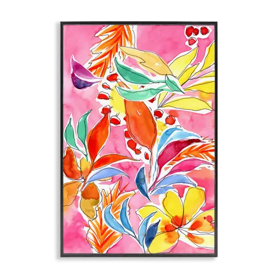 Stupell Industries Whimsical Leaves on Pink Framed Giclee Wall Art Design by Victoria Barnes {1}