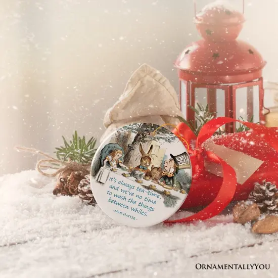It's Always Tea Time Christmas Ornament, Alice in Mad Tea Party Vintage Tree Decor {5}