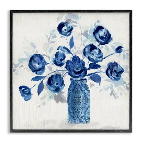 Stupell Industries Blue Roses Ornate Jar Framed Giclee Wall Art Design by Sally Swatland {1}