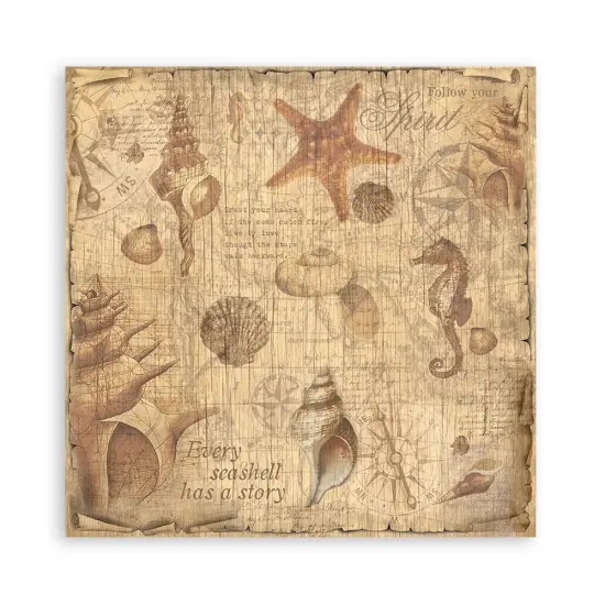 Stamperia Polyester Fabric 12"X12" 4/Pkg-Sea Land {4}