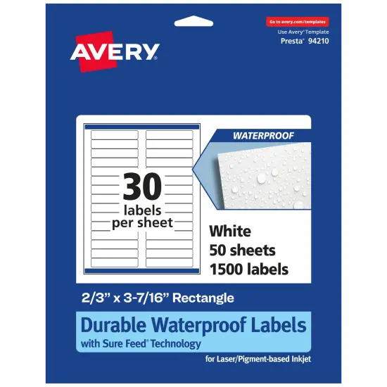 Avery Durable Waterproof Rectangle Labels with Sure Feed, 2/3" x 3-7/16" {1}