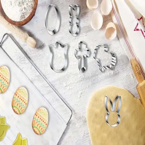 6 Pieces Easter Metal Cookie Cutters Set For Kitchen Baking, Easter Egg Rabbit Cross Cookie Mold Stainless Steel For Easter Day Holiday Party Baking Gift Small Biscuit Cutters {3}