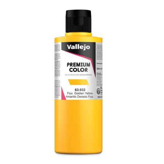 Vallejo Premium Airbrush Colors - 200 ml, Fluorescent Golden Yellow {1}