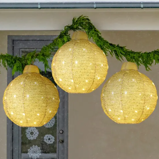 Best Choice Products 3-Piece Hanging Pop-Up Outdoor Christmas Ornaments, LED Lights, 8 Light Functions Gold {1}