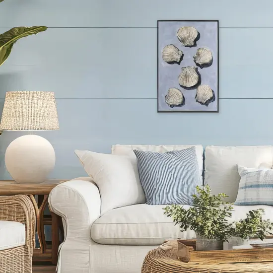 Stupell Industries Embellished Seashells Over Blue Framed Giclee, design by Michael Willett {2}