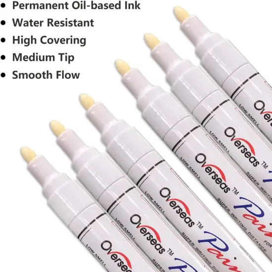 White Paint Markers Pens - Single color 6 Pack Permanent Oil Based Paint Pen, Medium Tip, Quick Dry and Waterproof Marker for Rock, Wood, Fabric, Plastic, Canvas, Glass, Mugs, Canvas, Glass {2}