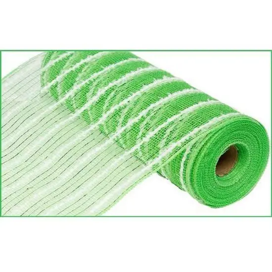 10.5" Snowdrift Poly Metallic Foil Mesh Ribbon: Lime Green White (10 Yards) {1}