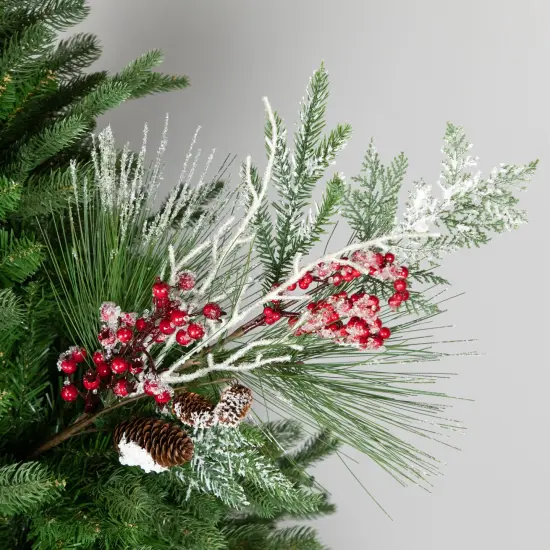 Northlight Frosted Mixed Pine Artificial Christmas Spray with Berries and Pine Cones - 31" Green {3}