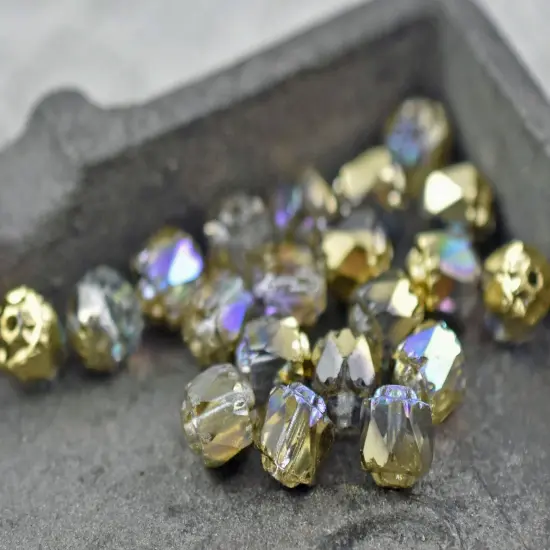 Gold Washed Crystal AB Fire Polished Cathedral Beads - Choose Your Size {5}