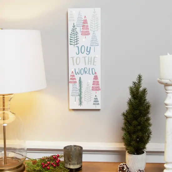 Northlight Lighted Joy to the World Pine Tree Christmas Wall Art - 19.75" White {1}