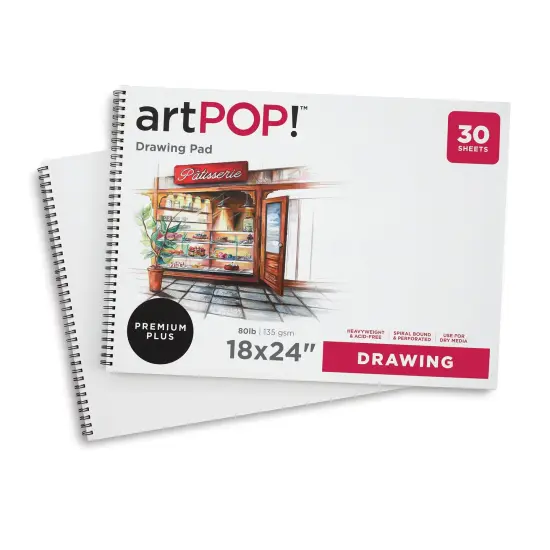 artPOP! Drawing Paper Pads, 2-Pack, 18" x 24", 30 Sheets Each, 80 lb (135gsm), Acid Free Sketchbook for Dry Media, Wirebound Sketchpad for Colored Pencil, Sketching, Graphite, Charcoal, Pastels {3}