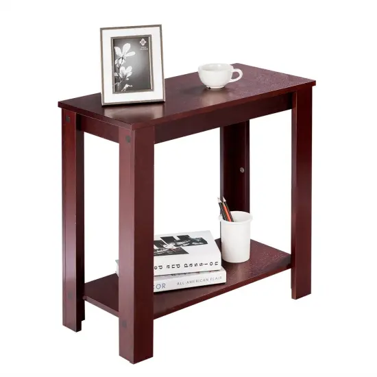 2-Tier Modern Compact End Table with Storage Shelf White {8}
