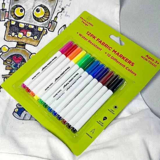 Three Little Twigs: 12pk Fabric Markers & Canvas Apron - DIY Coloring, 12 Colors, Design-Sketch-Create Your Apron Scene, Arts & Crafts, Kids Age 9+ {6}