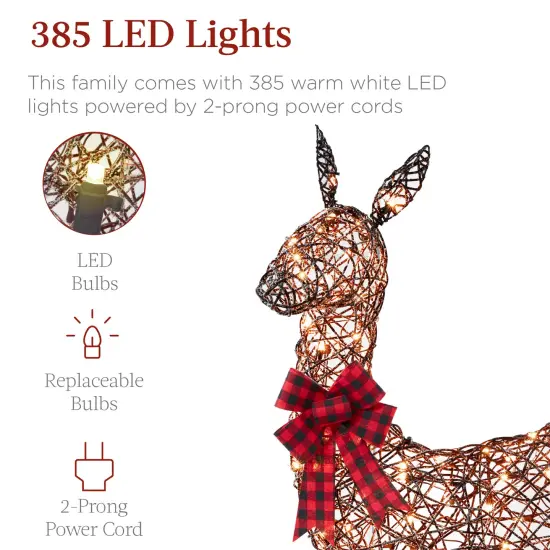 Best Choice Products 6.5ft 3-Piece Lighted Christmas Deer Set Outdoor Yard Decoration with 385 LED Lights, Stakes Rattan {3}