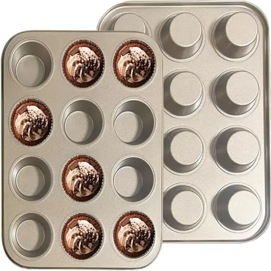 Muffin Pan, Cupcake Pan, Set of 2, 12-Cup Muffin Tin, Non-Stick Bakeware, Easy to Release and Clean, Baking Molds, Muffin Tray, Molds for Homemade Cupcakes & Muffins (Gold) {5}
