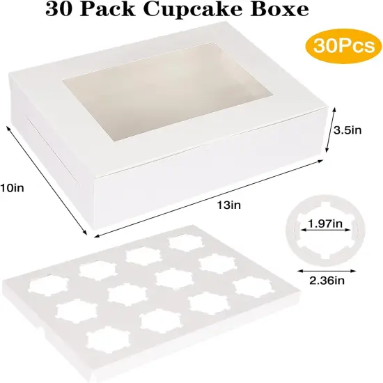30pcs Cupcake Boxes, Cupcake Boxes 12 Count, Containers with Window for Birthday Holiday Party Bakery Supplies {3}