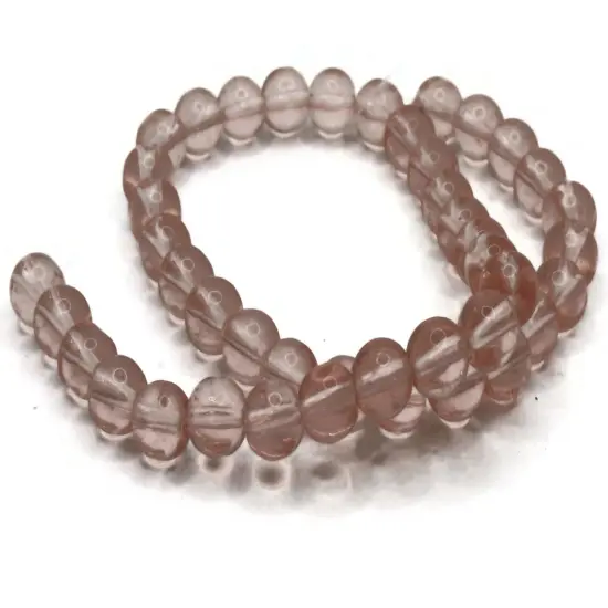 42 8mm Clear Pink Glass Round Beads {3}