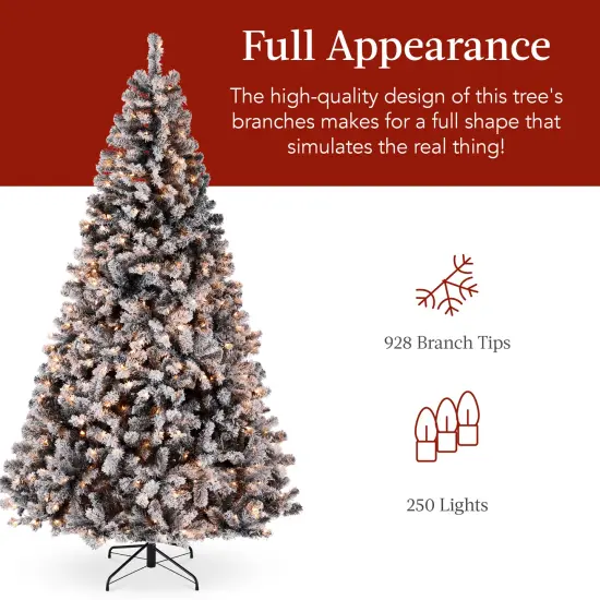 Best Choice Products Pre-Lit Black Christmas Pine Tree w/ Flocked Branches, Warm-White Lights {5}