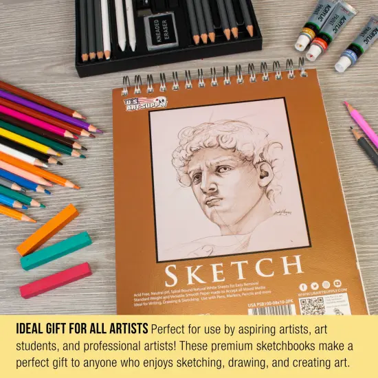 8"x10" Top Spiral Bound Sketch Book, 2 Pack, 100 Sheets Each, 60lb (100gsm), Acid-Free, Artist Sketchbook, Drawing Pad for Adults & Students {6}