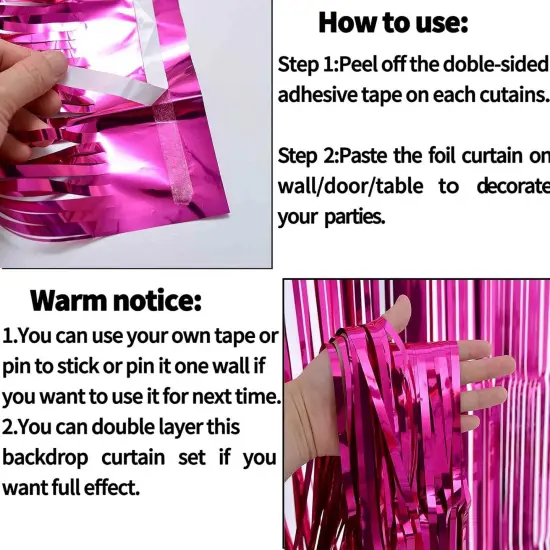 4 Pack Fuchsia Foil Fringe Curtain Backdrop Photo Booth Props {3}