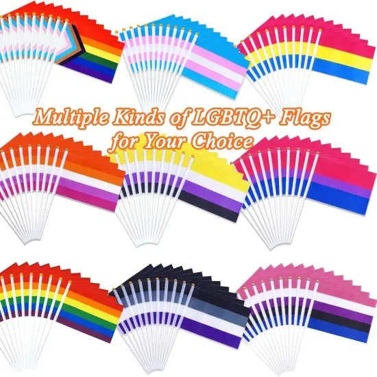 50 Pack Pride Flags Progress Rainbow Pride Flag Small Flag Pride Month Accessories Gay LGBTQ Stick Flag USA American Rainbow Flag Hand Held Flags Decorations for Parades Rainbow Festival {3}