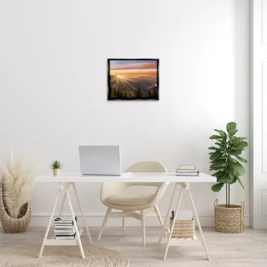 Stupell Industries Sunrise Mountain Forest Skyline Framed Floater Canvas Wall Art Black Floater Frame {2}