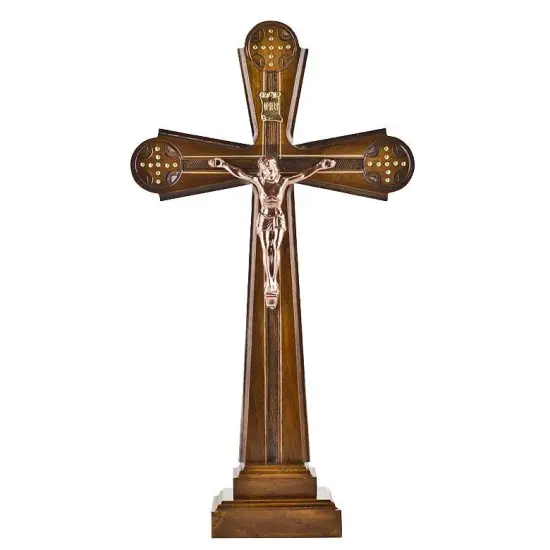 Carved Ukrainian Wooden Standing Crucifix 12 Inches {1}