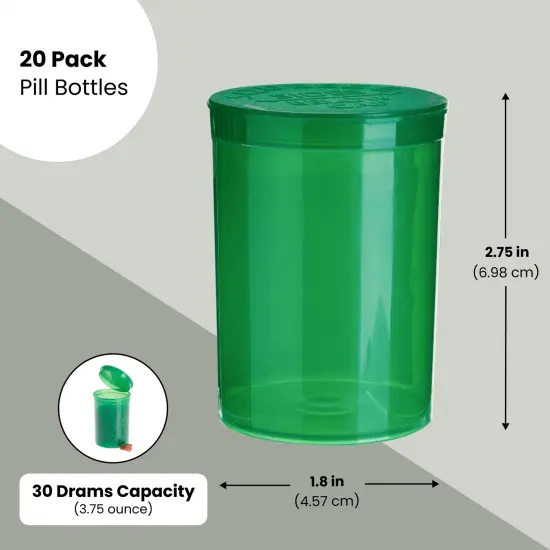 20 Pack Empty Pill Bottles with Pop Top Caps, 30 Dram Medicine Containers, Prescription Vials with Lids (Green) {2}