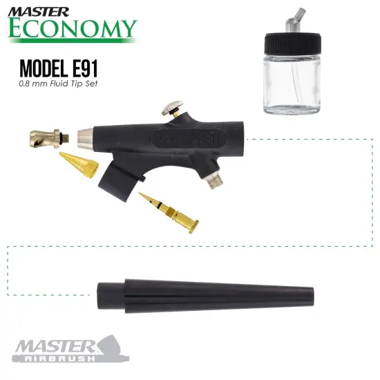 Master Economy E91 Single-Action External Mix Siphon Feed Airbrush Set with 0.8 mm Tip & 1/8 in. Air Inlet (Includes 6 ft. Braided Air Hose) {3}