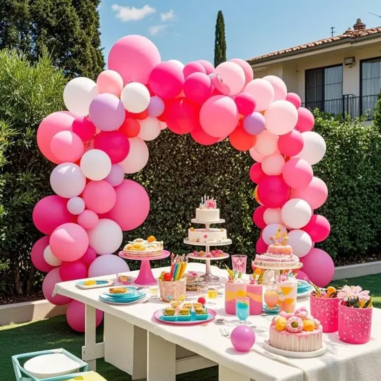 100pcs Pink White Metallic Pink Balloon Set(Pink White) {4}