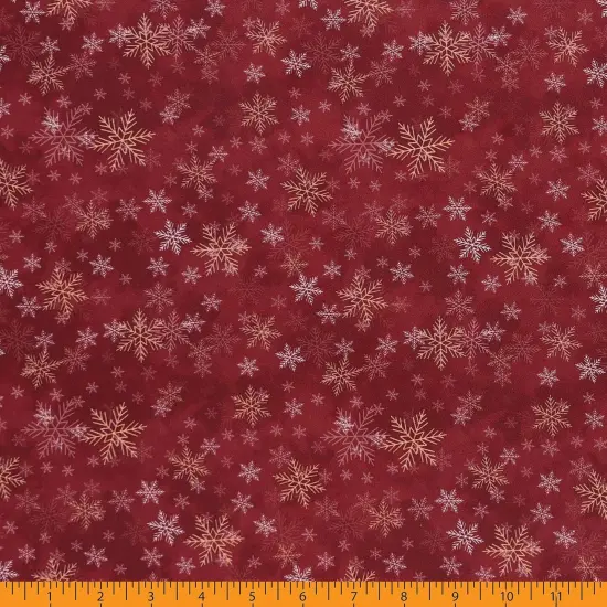 Mook Fabrics Christmas Deck The Halls Cotton Fabric [45in. Wide] - By The Yard Snowflakes Red {2}