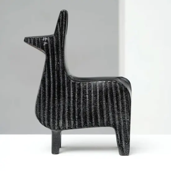 Black Ribbed Llama Sculptures &ndash; Contemporary Aluminum Animal Figurines {1}