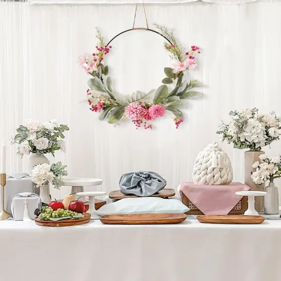 Floral Hoop Wreath Decor with Purple Spring Flowers Green Leaves {5}