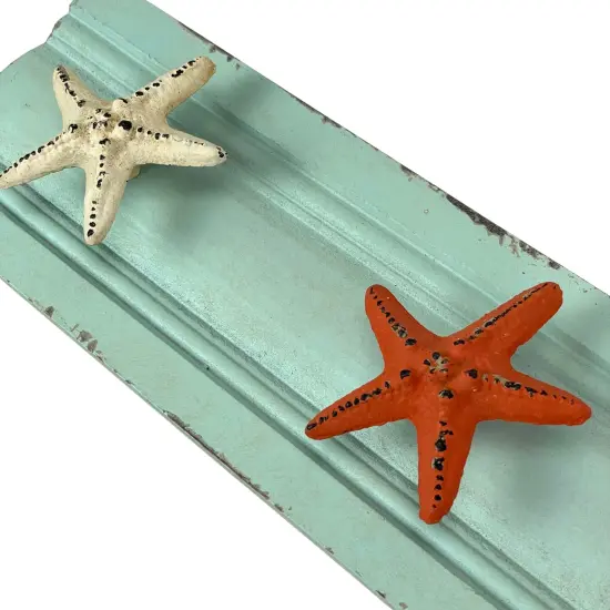 Charming Cast Iron Starfish Wall Hook Rack &ndash; 31.5 Inch Wooden Backing {4}