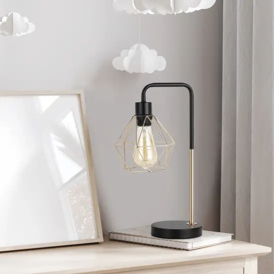 Modern Gold Geometric Table Lamp Diamond Cage Shade Bedside Light for Bedroom, Office, or Living Room UL Certified, E26 Bulb Compatible, Elegant Industrial Decor {5}