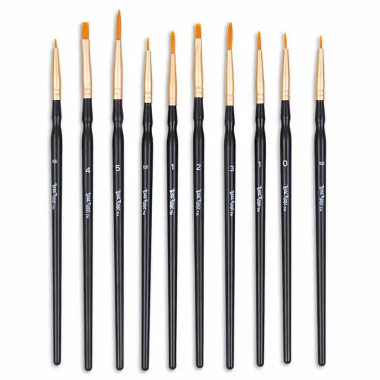 Brea Reese: Brush Set: Detailed Pack - 10pc - Gold Taklon Bristles, Storage Pouch, Perfect for Watercolor & Acrylic Paints, Adult Art Supplies {3}