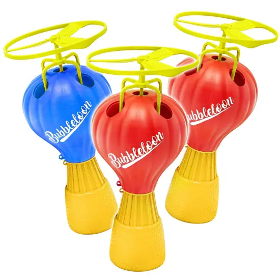 Lanard: Bubble Club Bubbleloon 3 Pack Bundle - Blue & 2 Red, Bubble Helicopter Flying Toys, Rip Cord Launcher, Easy Setup, Outdoor Play, Kids Ages 3+ {1}