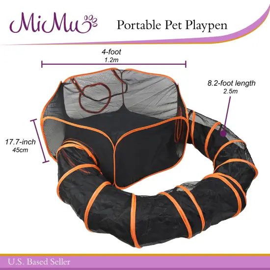 MiMu Dog Playpen - 4 Foot Cat Tent with Exercise Tunnel - Orange Pop Up Mesh Pen {2}