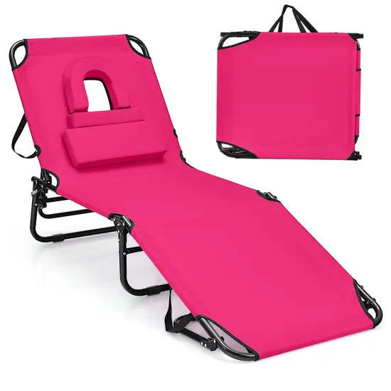 Costway Beach Chaise Lounge Chair with Face Hole Pillows & 5-Position Adjustable Backrest {10}