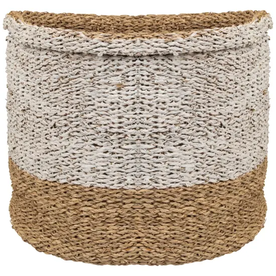 Northlight Round Wicker Table and Floor Baskets - Beige and White - Set of 3 {4}