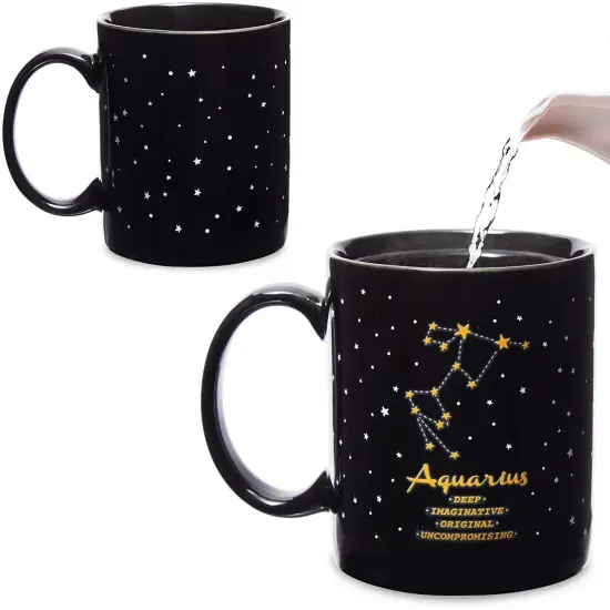 11-Ounce Color Changing Mug with Aquarius Zodiac Astrological Sign Design (Black) {1}